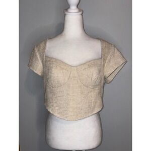 Le Lis Collection Beige Tweed Bustier‎ Crop Top Short Sleeve NWT Large